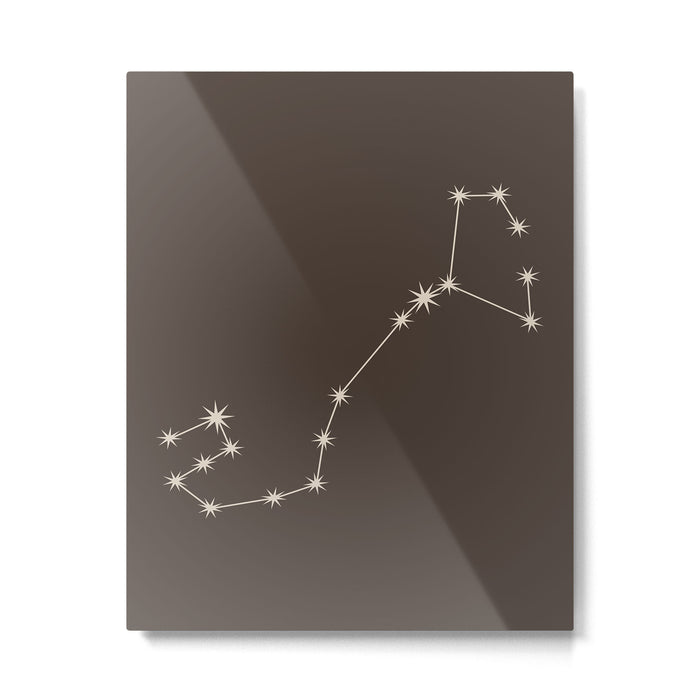 Scorpio Zodiac Star Constellation Line Art Coffee Brown Metal Print Gallery Image 1