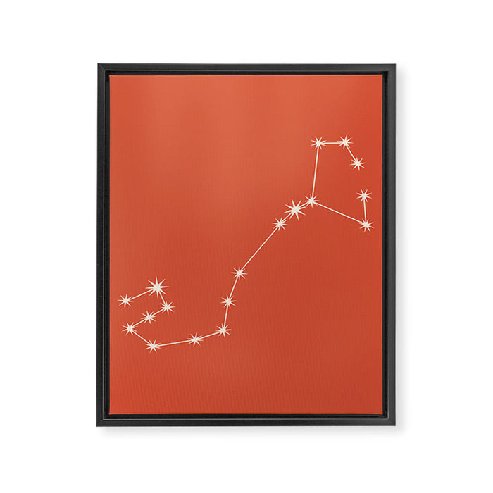 Scorpio Zodiac Star Constellation Line Art Coral Red Framed Canvas Print Gallery Image 1