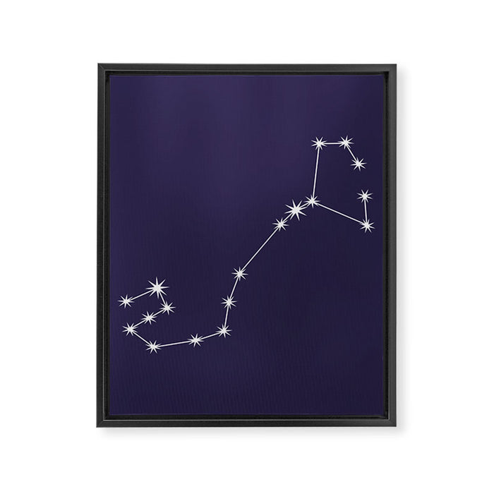 Scorpio Zodiac Star Constellation Line Art Dark Purple Framed Canvas Print Gallery Image 1