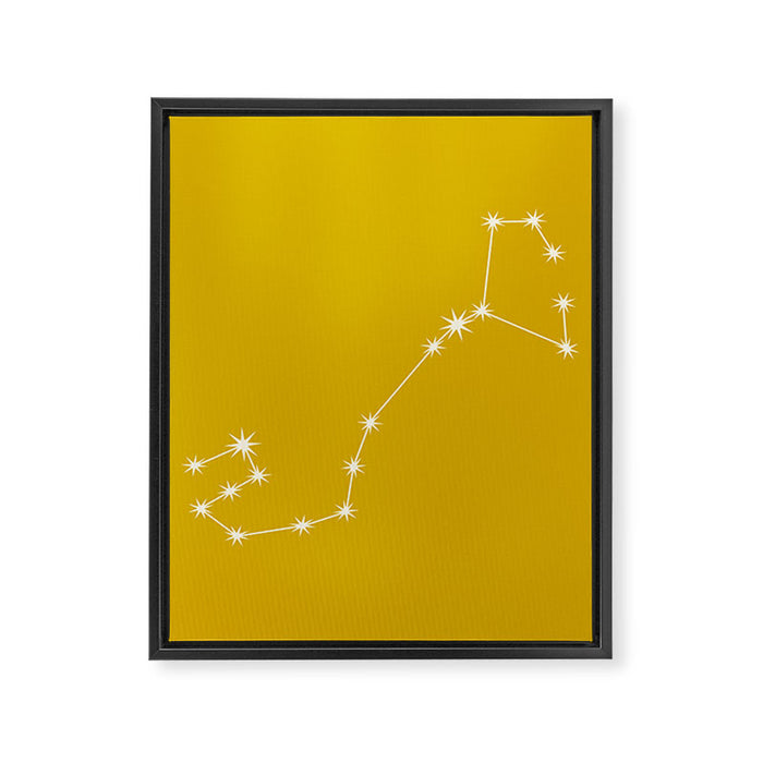 Scorpio Zodiac Star Constellation Line Art Golden Yellow Framed Canvas Print Gallery Image 1