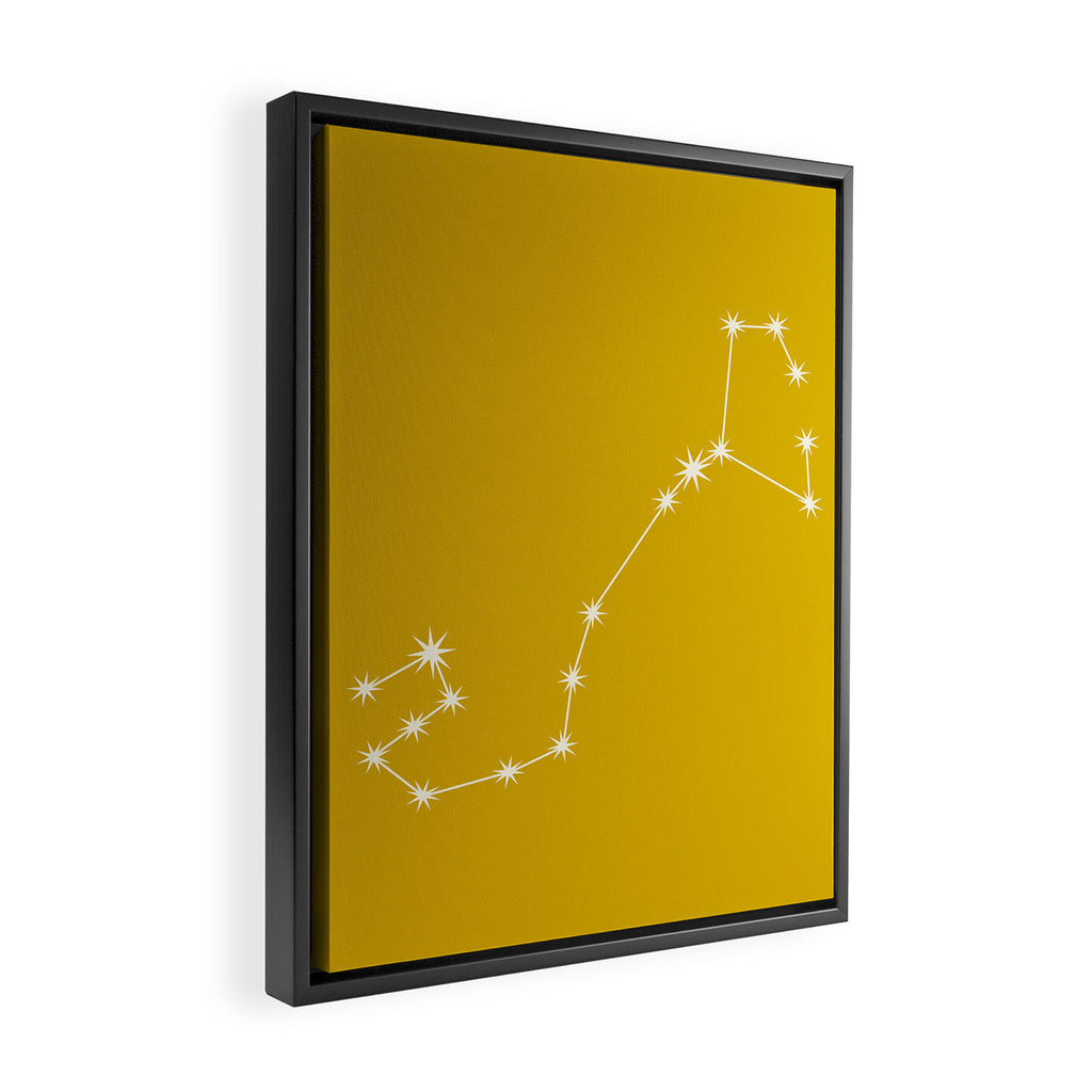 Scorpio Zodiac Star Constellation Line Art Golden Yellow Framed Canvas Print Gallery Image 2