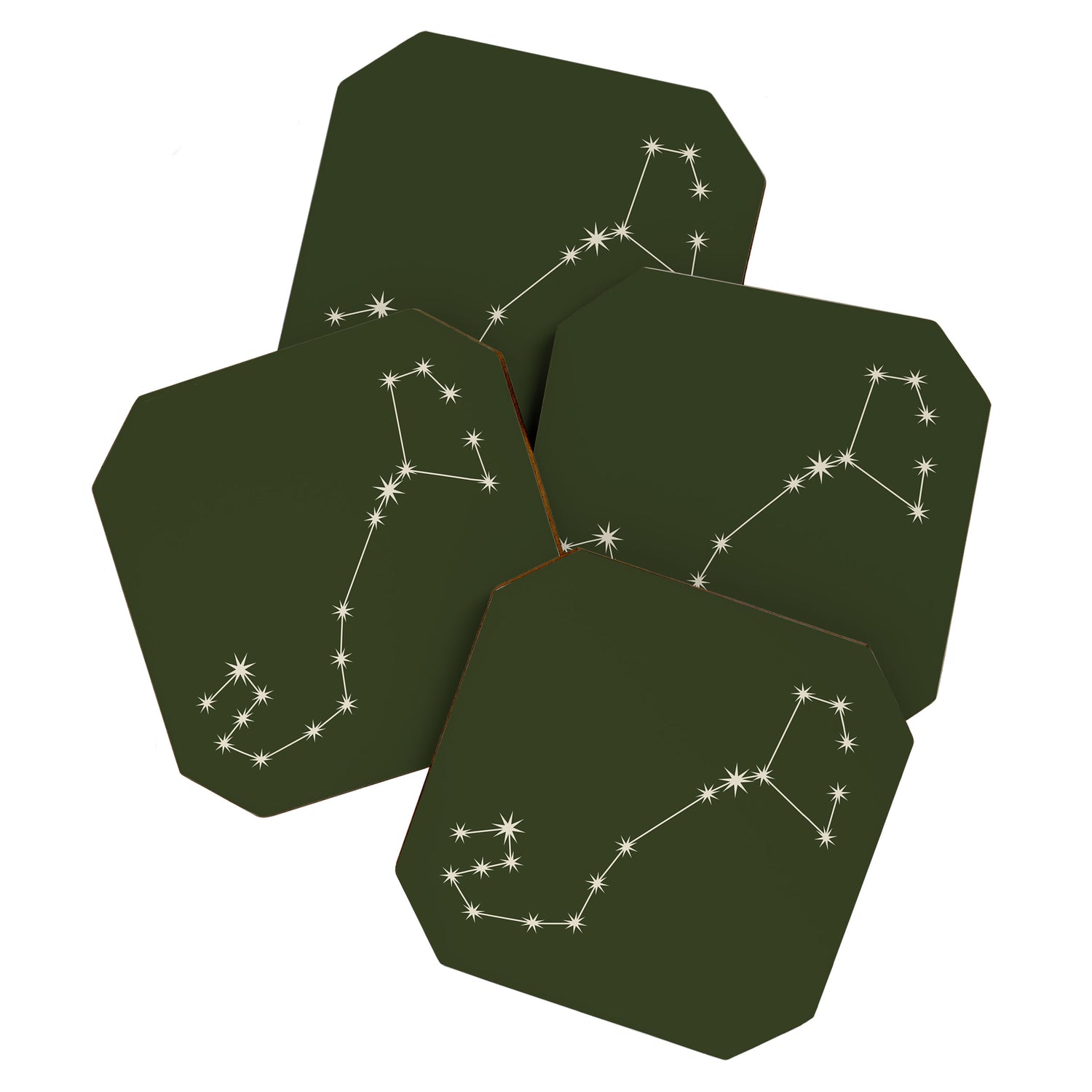 Scorpio Zodiac Star Constellation Line Art Moss Green Coaster Gallery Image 1