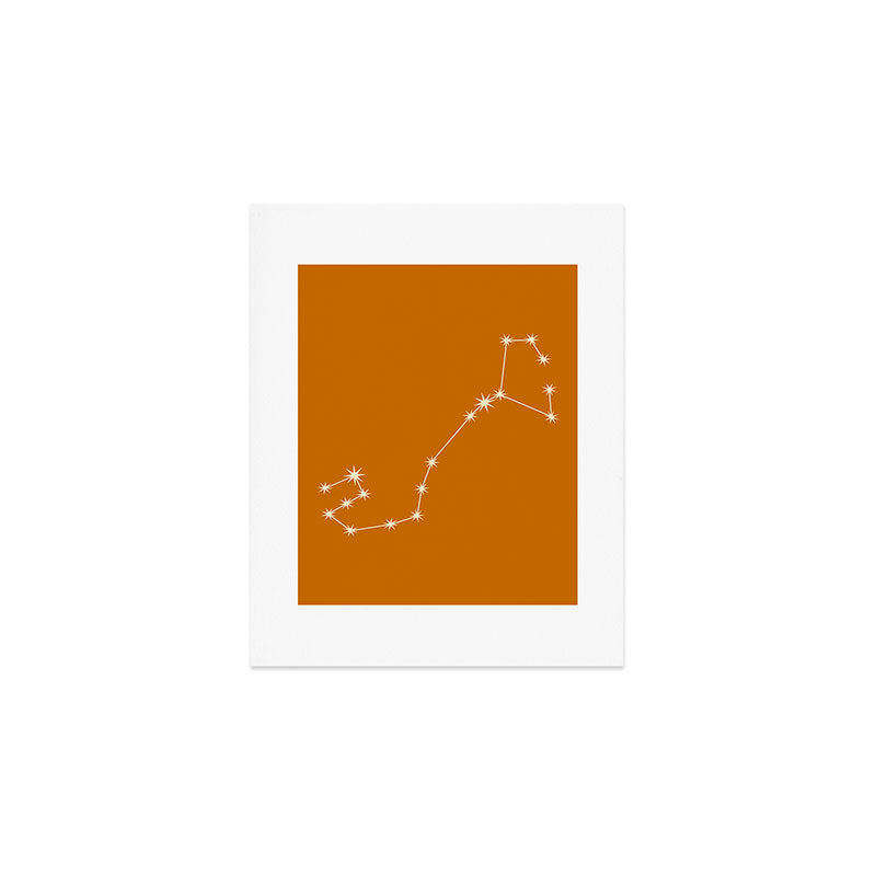 Scorpio Zodiac Star Constellation Line Art Orange Art Print Gallery Image 1