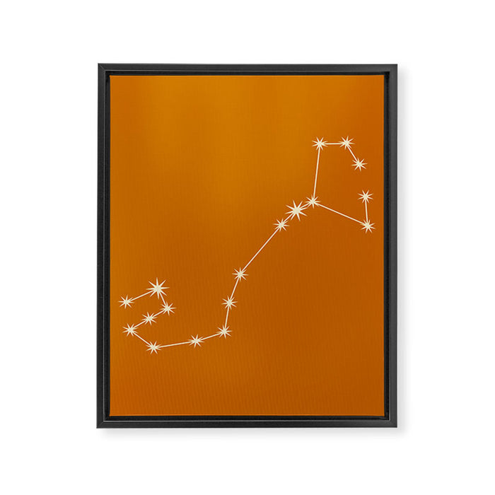 Scorpio Zodiac Star Constellation Line Art Orange Framed Canvas Print Gallery Image 1