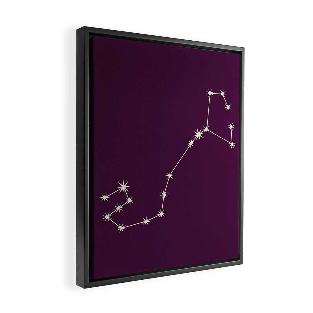 Scorpio Zodiac Star Constellation Line Art Plum Purple Framed Canvas Print Gallery Image 2