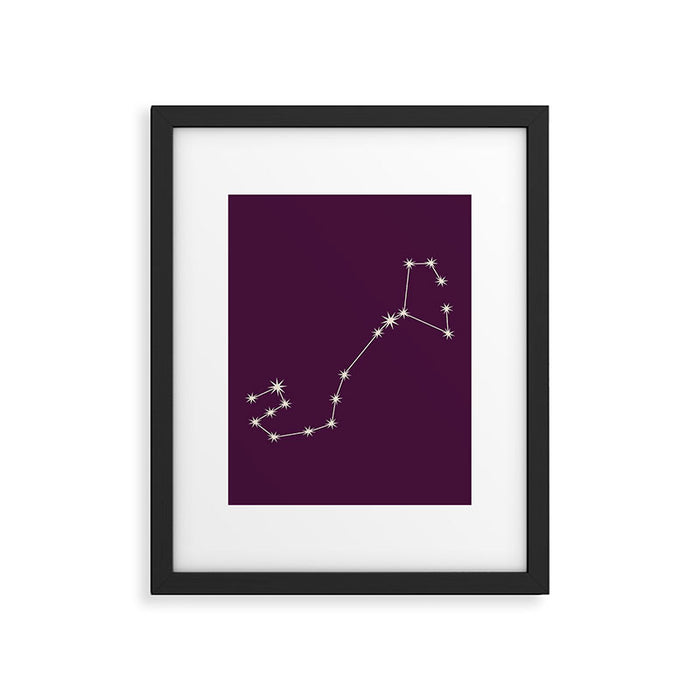 Scorpio Zodiac Star Constellation Line Art Plum Purple Framed Art Print Gallery Image 1