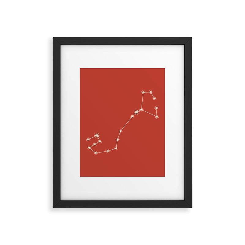 Scorpio Zodiac Star Constellation Line Art Red Framed Art Print Gallery Image 6