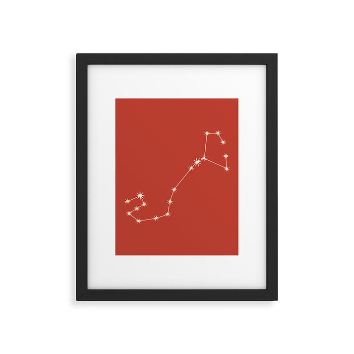 Scorpio Zodiac Star Constellation Line Art Red Framed Art Print Gallery Image 1