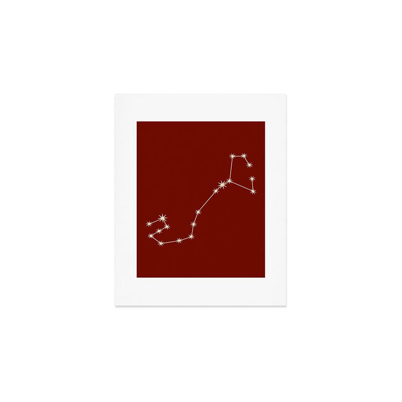 Scorpio Zodiac Star Constellation Line Art Ruby Red Art Print Gallery Image 1
