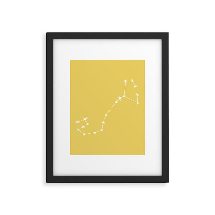 Scorpio Zodiac Star Constellation Line Art Soft Yellow Framed Art Print Gallery Image 1