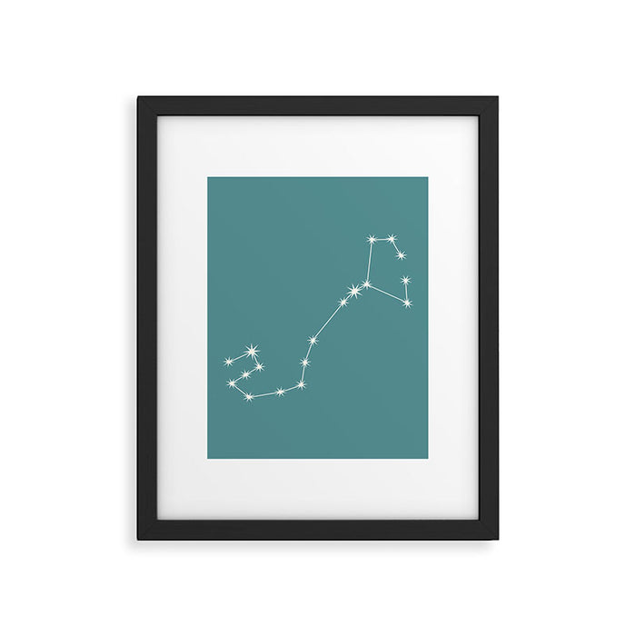 Scorpio Zodiac Star Constellation Line Art Teal Framed Art Print Gallery Image 1