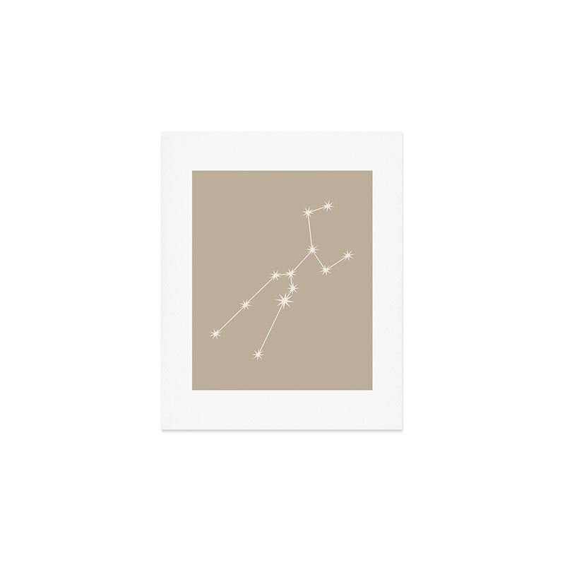 Taurus Zodiac Star Constellation Line Art Beige Art Print Gallery Image 1