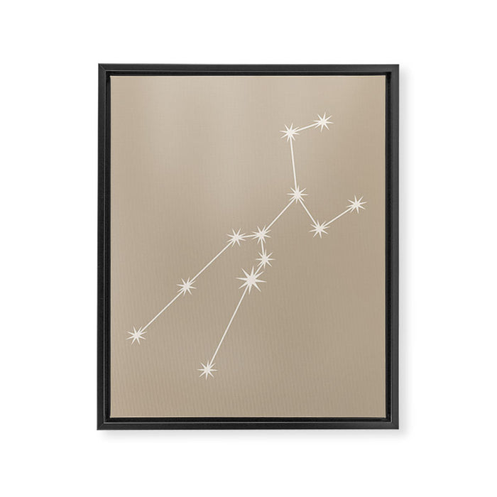 Taurus Zodiac Star Constellation Line Art Beige Framed Canvas Print Gallery Image 1