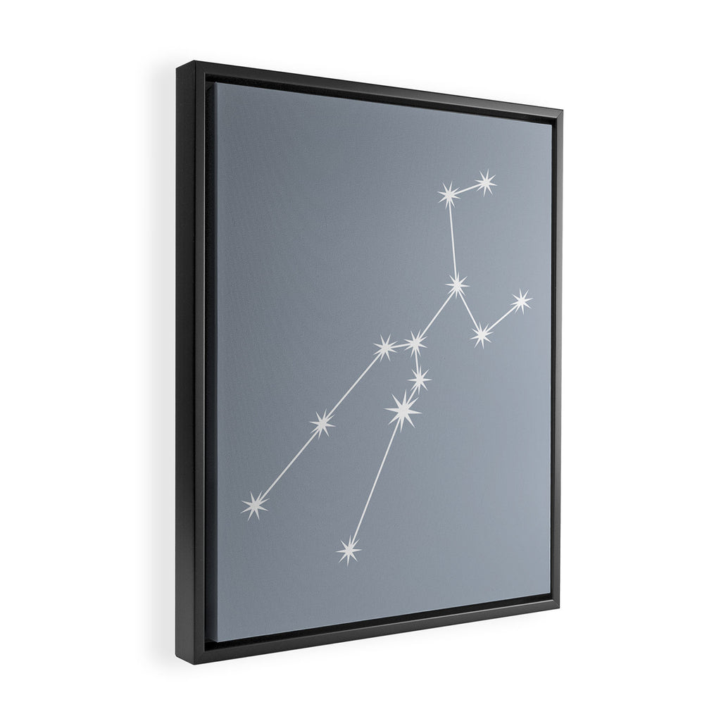 Taurus Zodiac Star Constellation Line Art Blue Grey Framed Canvas Print Gallery Image 2