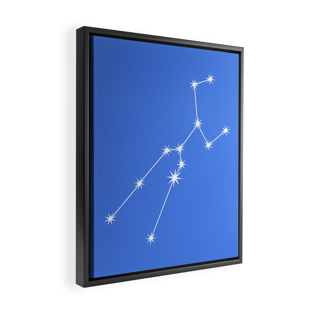 Taurus Zodiac Star Constellation Line Art Bright Blue Framed Canvas Print Gallery Image 2