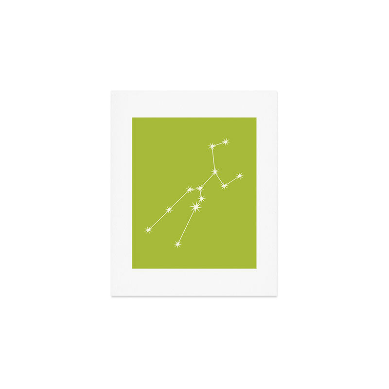 Taurus Zodiac Star Constellation Line Art Chartreuse Green Art Print Gallery Image 1
