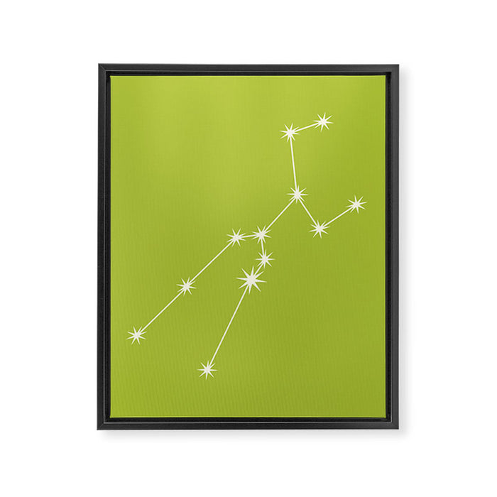 Taurus Zodiac Star Constellation Line Art Chartreuse Green Framed Canvas Print Gallery Image 1