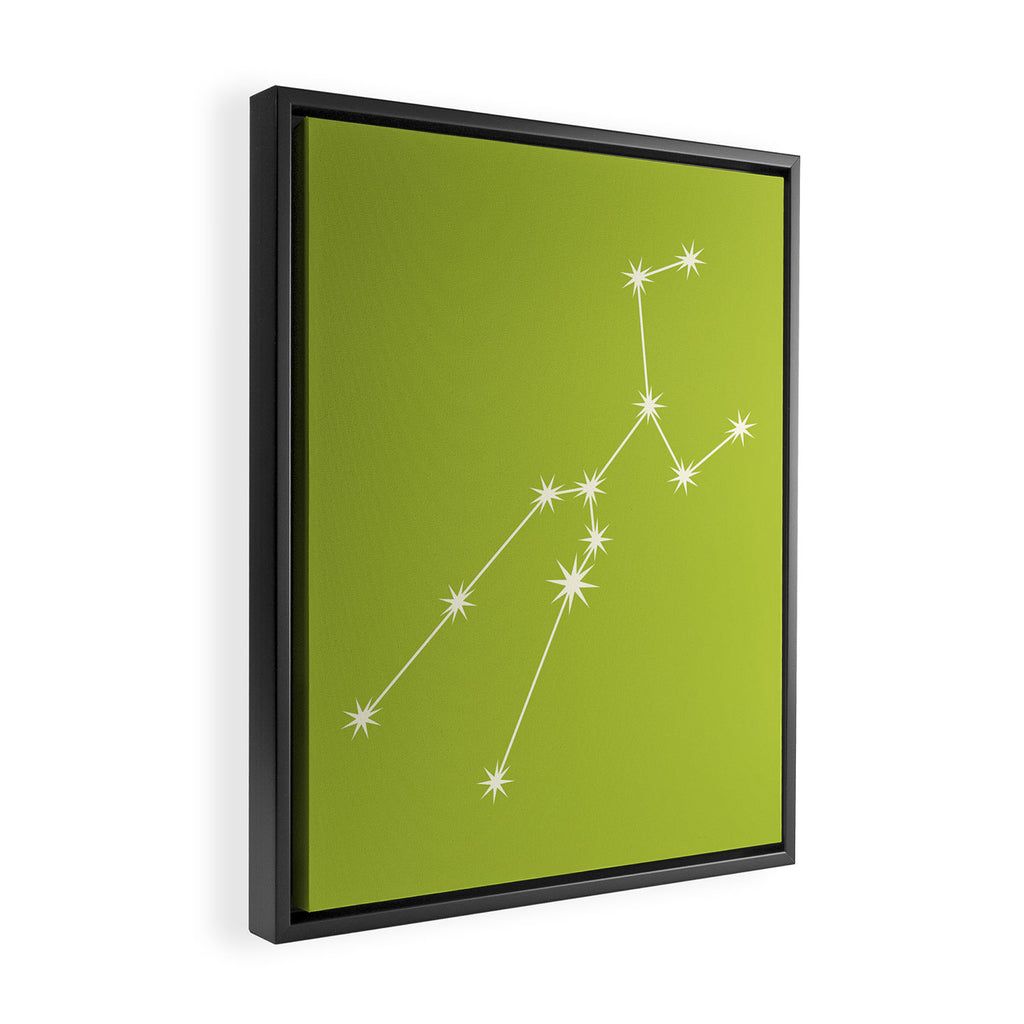 Taurus Zodiac Star Constellation Line Art Chartreuse Green Framed Canvas Print Gallery Image 2