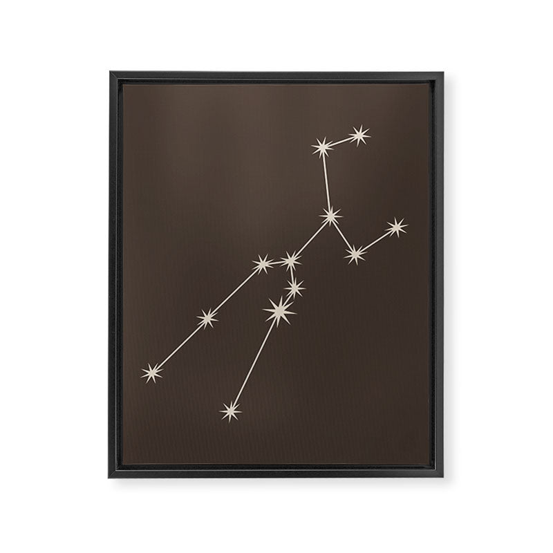 Taurus Zodiac Star Constellation Line Art Coffee Brown Framed Canvas Print Gallery Image 8