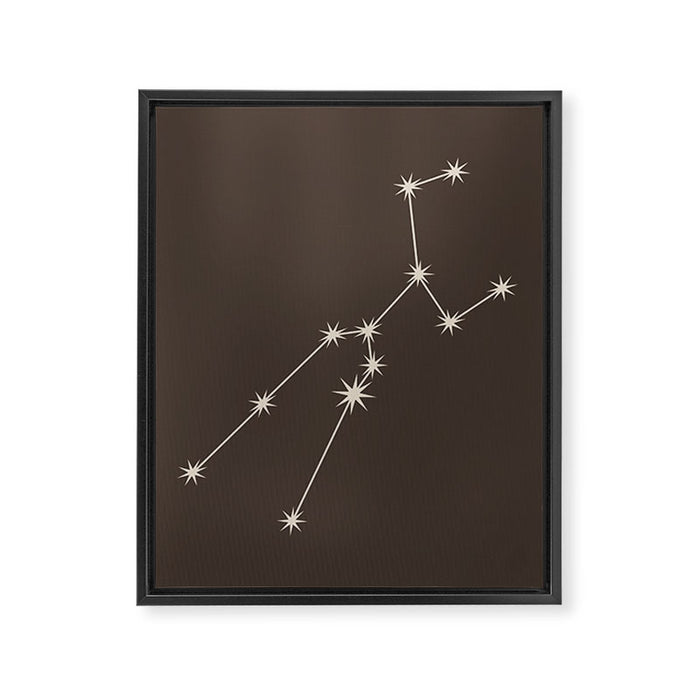 Taurus Zodiac Star Constellation Line Art Coffee Brown Framed Canvas Print Gallery Image 1