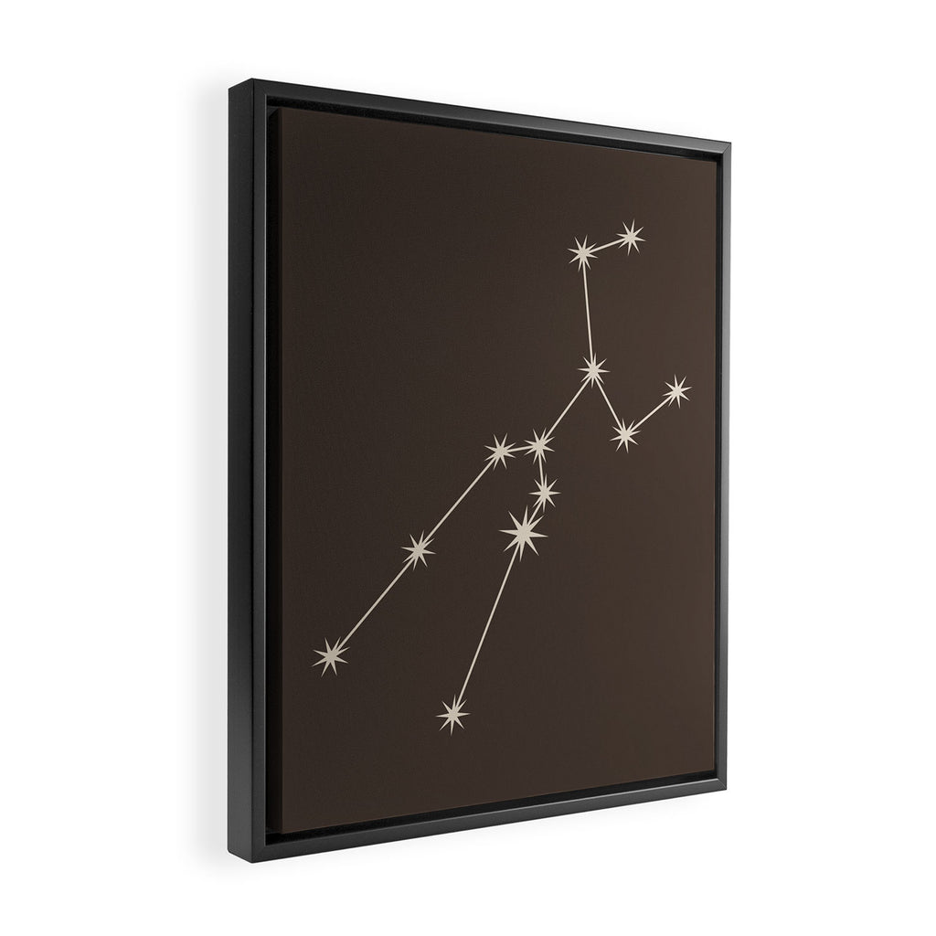 Taurus Zodiac Star Constellation Line Art Coffee Brown Framed Canvas Print Gallery Image 2