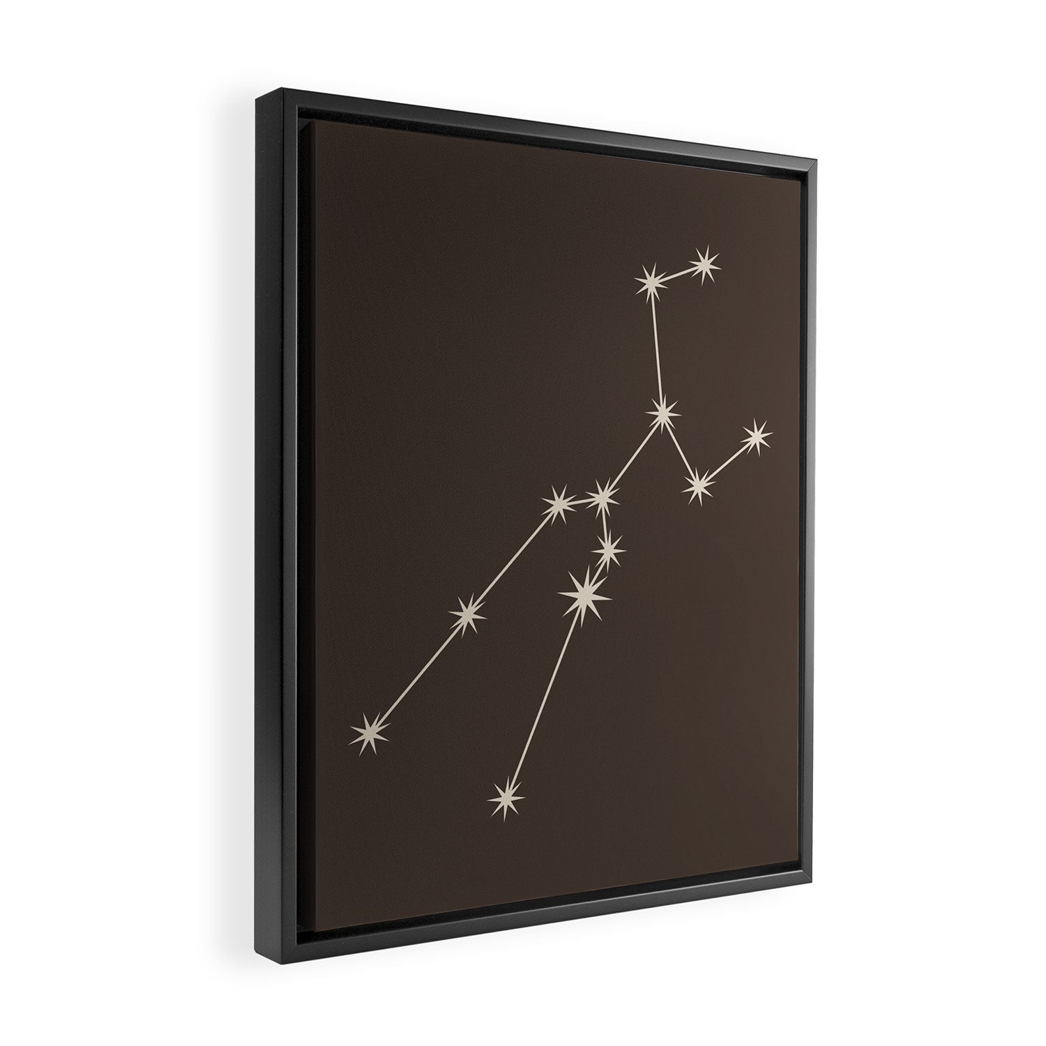 Taurus Zodiac Star Constellation Line Art Coffee Brown Framed Canvas Print Gallery Image 2