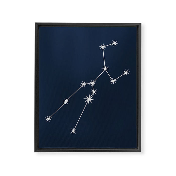Taurus Zodiac Star Constellation Line Art Dark Blue Framed Canvas Print Gallery Image 1