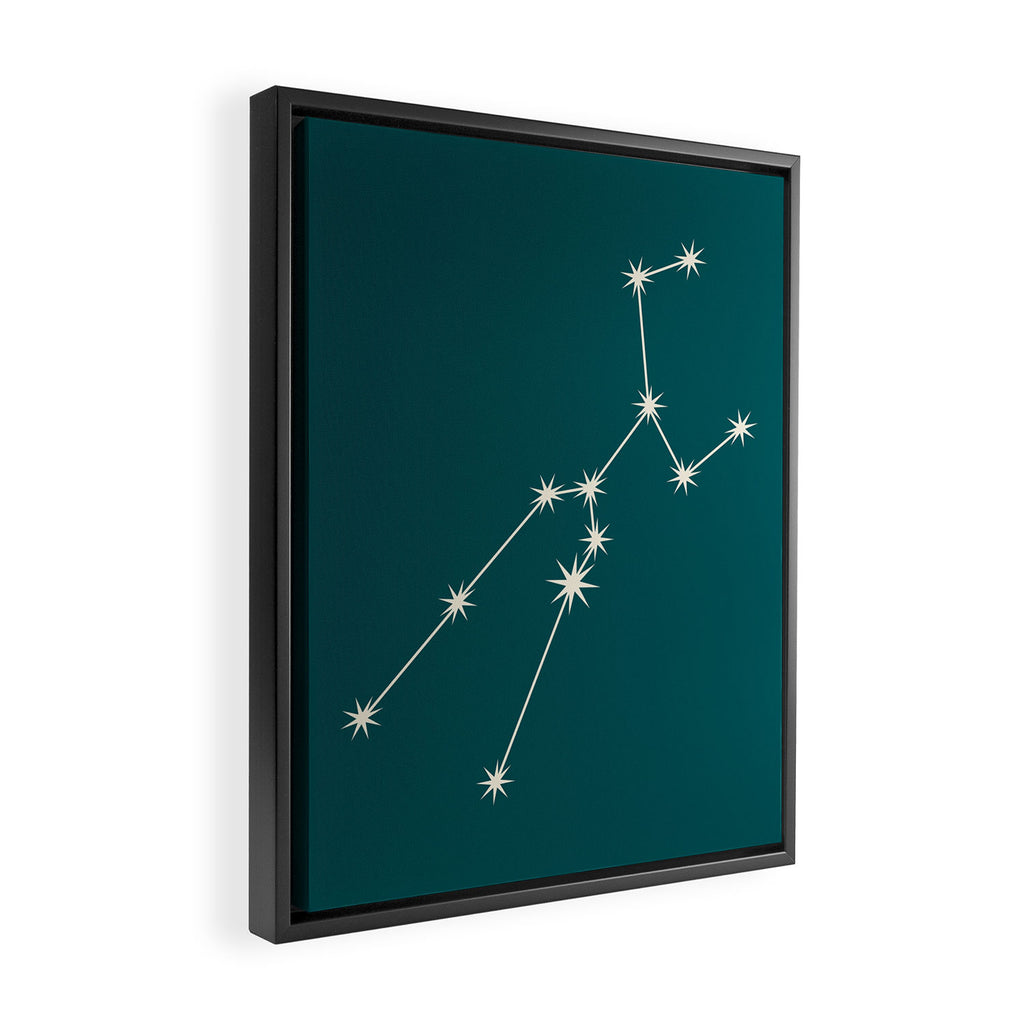 Taurus Zodiac Star Constellation Line Art Deep Teal Framed Canvas Print Gallery Image 2
