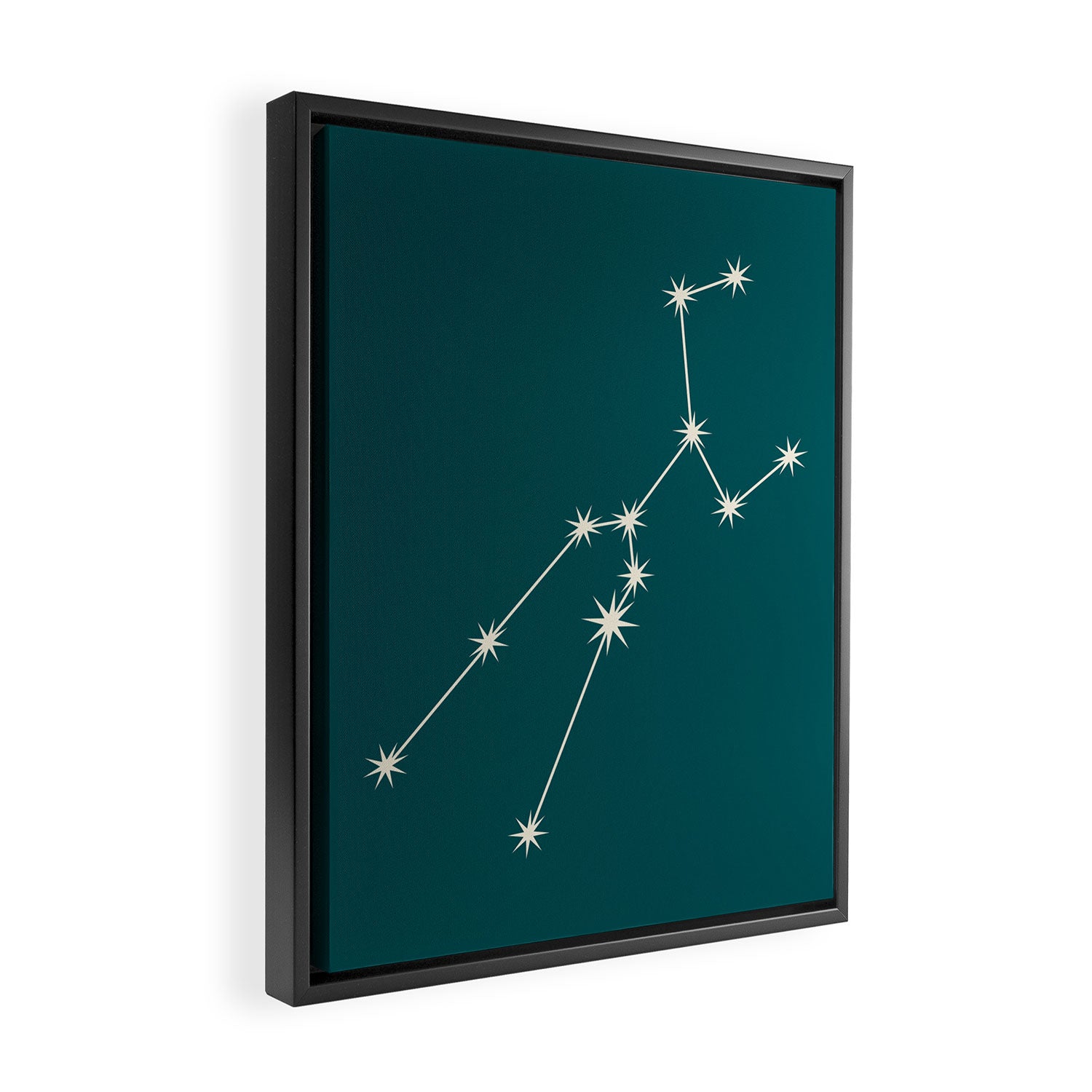 Taurus Zodiac Star Constellation Line Art Deep Teal Framed Canvas Print Gallery Image 2