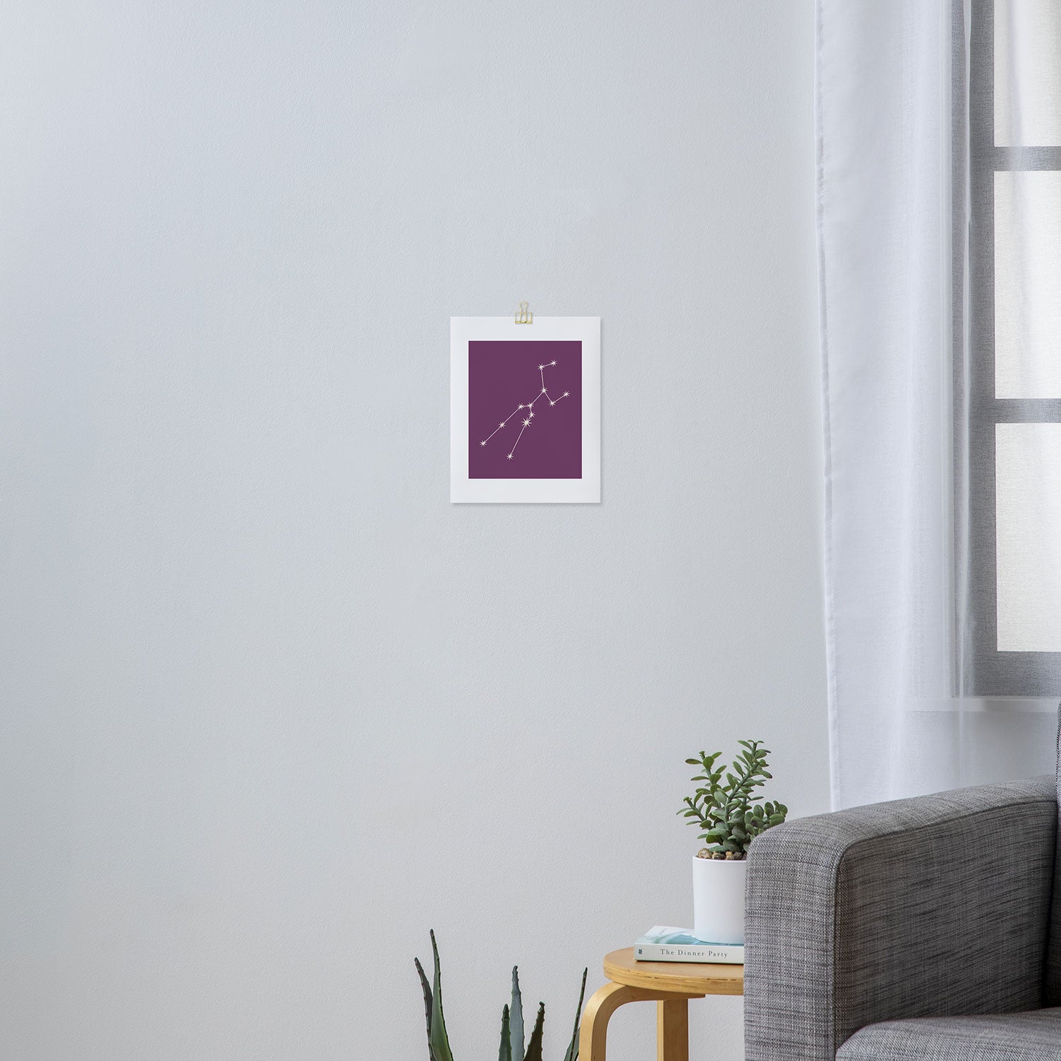 Taurus Zodiac Star Constellation Line Art Mauve Purple Art Print Gallery Image 3
