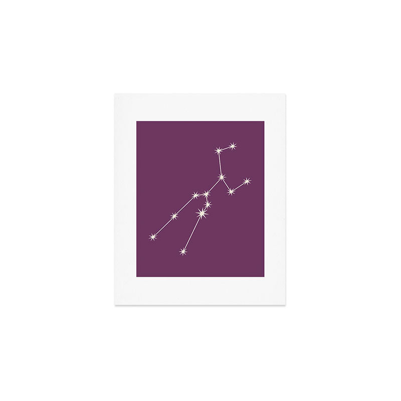 Taurus Zodiac Star Constellation Line Art Mauve Purple Art Print Gallery Image 1