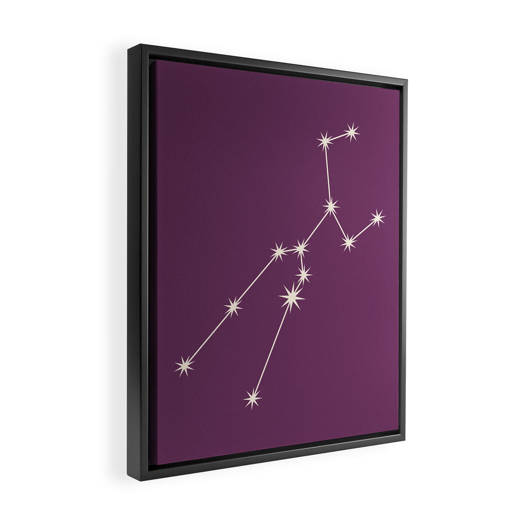 Taurus Zodiac Star Constellation Line Art Mauve Purple Framed Canvas Print Gallery Image 2