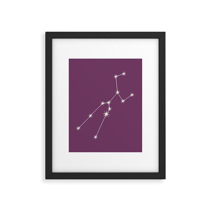 Taurus Zodiac Star Constellation Line Art Mauve Purple Framed Art Print Gallery Image 1