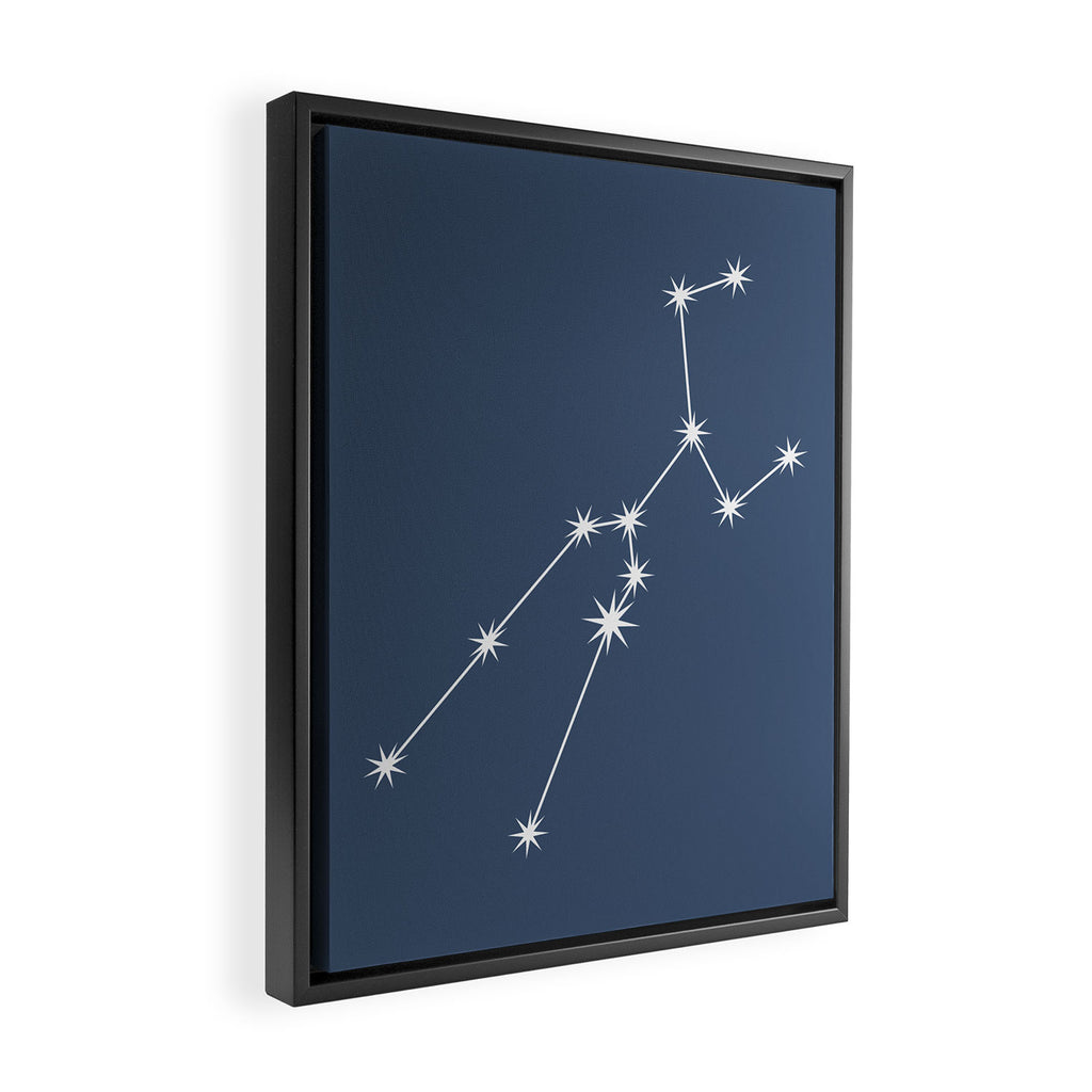 Taurus Zodiac Star Constellation Line Art Neutral Blue Framed Canvas Print Gallery Image 2