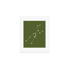Taurus Zodiac Star Constellation Line Art Olive Green Art Print Gallery Image 1