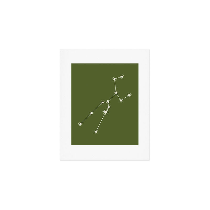 Taurus Zodiac Star Constellation Line Art Olive Green Art Print Gallery Image 1