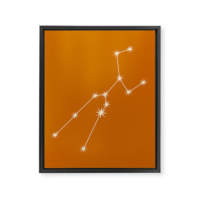 Taurus Zodiac Star Constellation Line Art Orange Framed Canvas Print Gallery Image 1