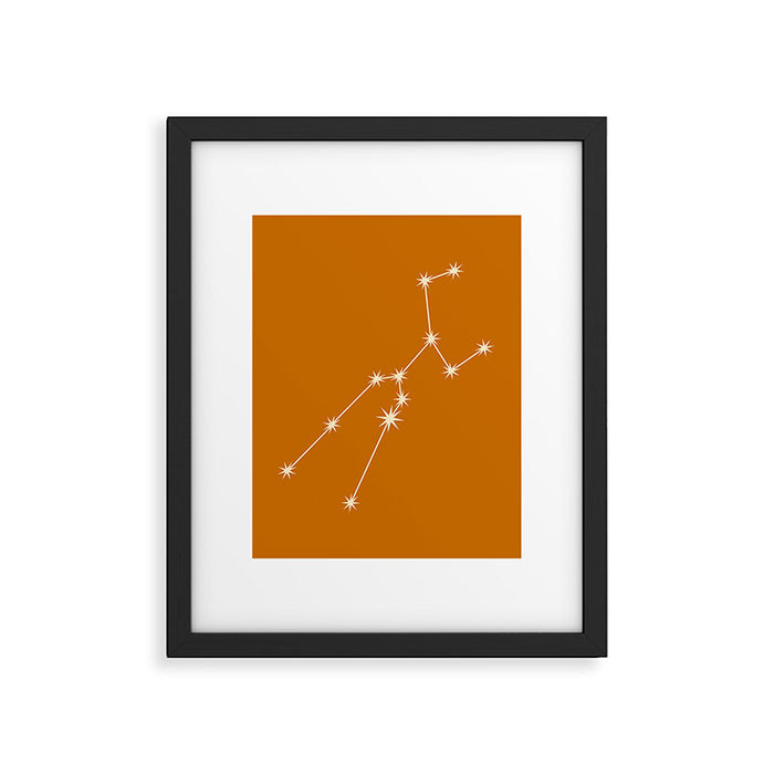 Taurus Zodiac Star Constellation Line Art Orange Framed Art Print Gallery Image 1