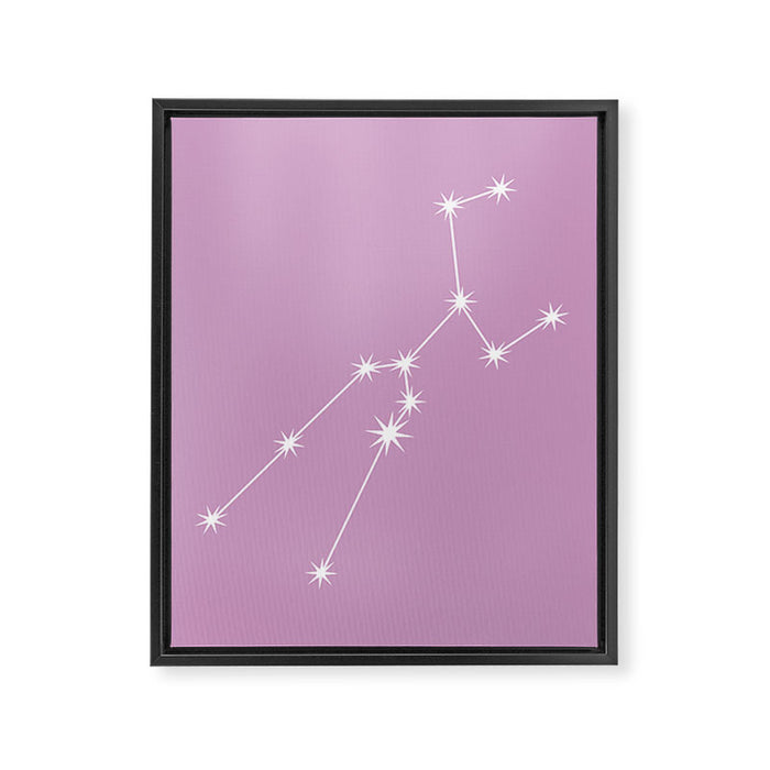 Taurus Zodiac Star Constellation Line Art Pastel Lilac Framed Canvas Print Gallery Image 1