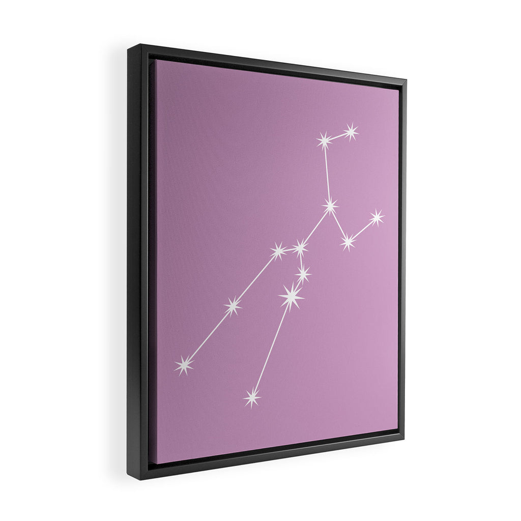 Taurus Zodiac Star Constellation Line Art Pastel Lilac Framed Canvas Print Gallery Image 2