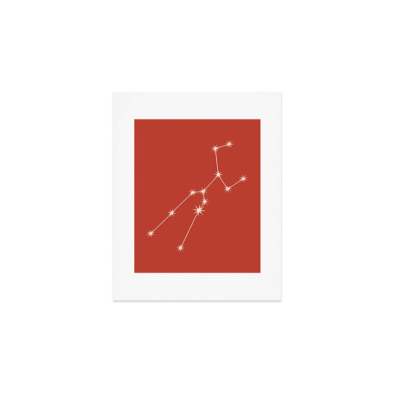 Taurus Zodiac Star Constellation Line Art Red Art Print Gallery Image 1