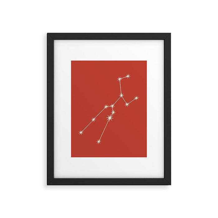 Taurus Zodiac Star Constellation Line Art Red Framed Art Print Gallery Image 1