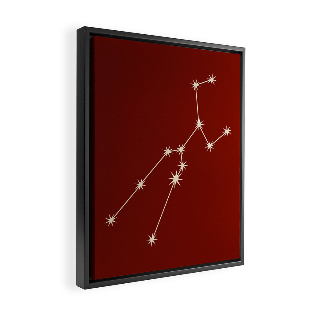 Taurus Zodiac Star Constellation Line Art Ruby Red Framed Canvas Print Gallery Image 2