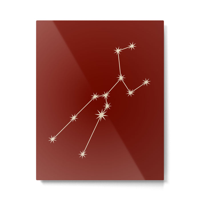 Taurus Zodiac Star Constellation Line Art Ruby Red Metal Print Gallery Image 1