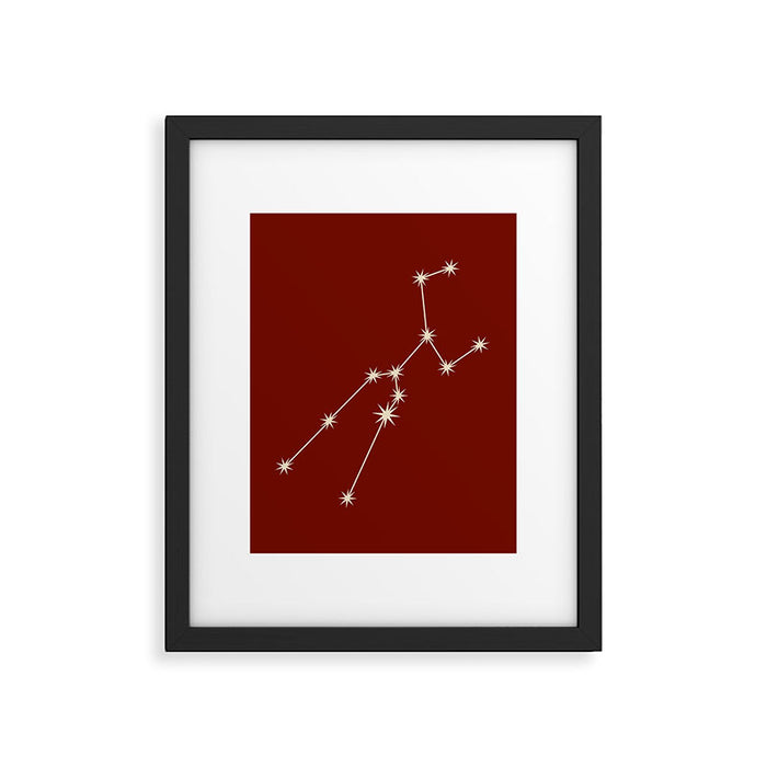 Taurus Zodiac Star Constellation Line Art Ruby Red Framed Art Print Gallery Image 1