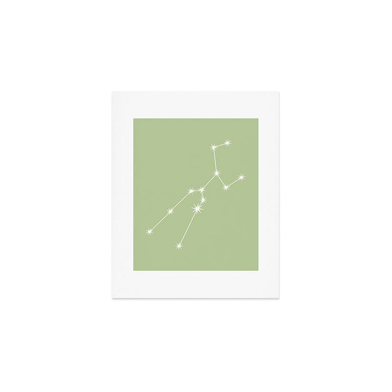Taurus Zodiac Star Constellation Line Art Soft Green Art Print Gallery Image 1