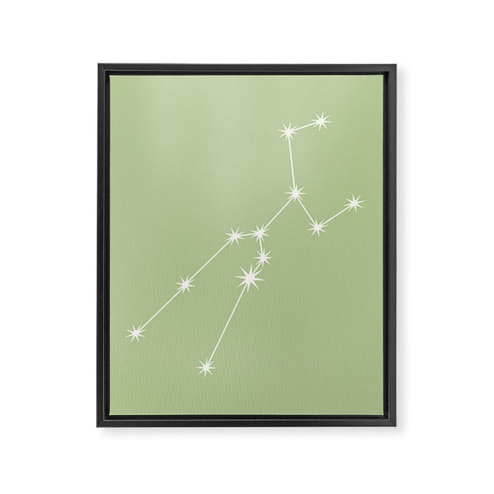 Taurus Zodiac Star Constellation Line Art Soft Green Framed Canvas Print Gallery Image 1