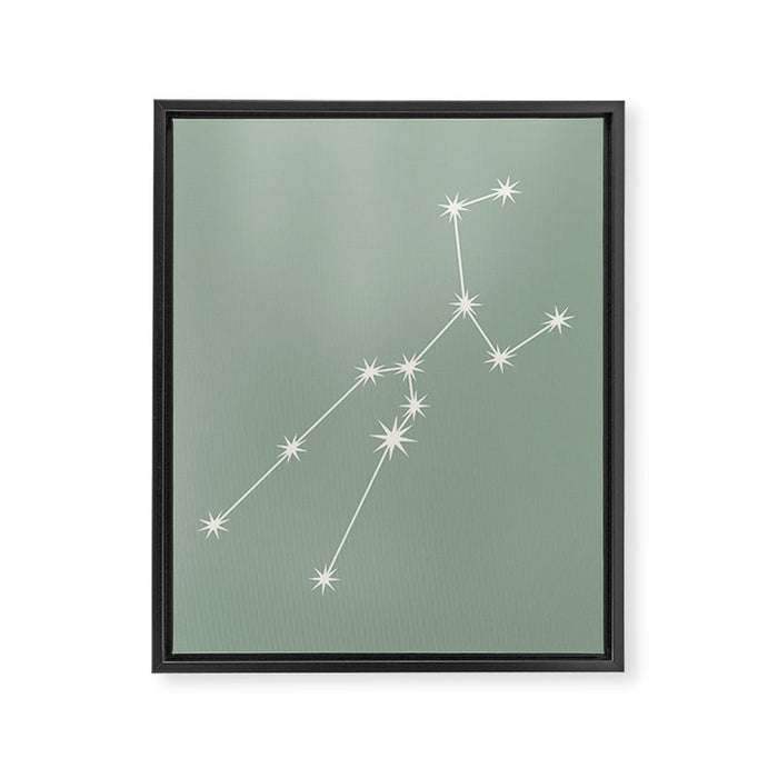 Taurus Zodiac Star Constellation Line Art Soft Sage Framed Canvas Print Gallery Image 1