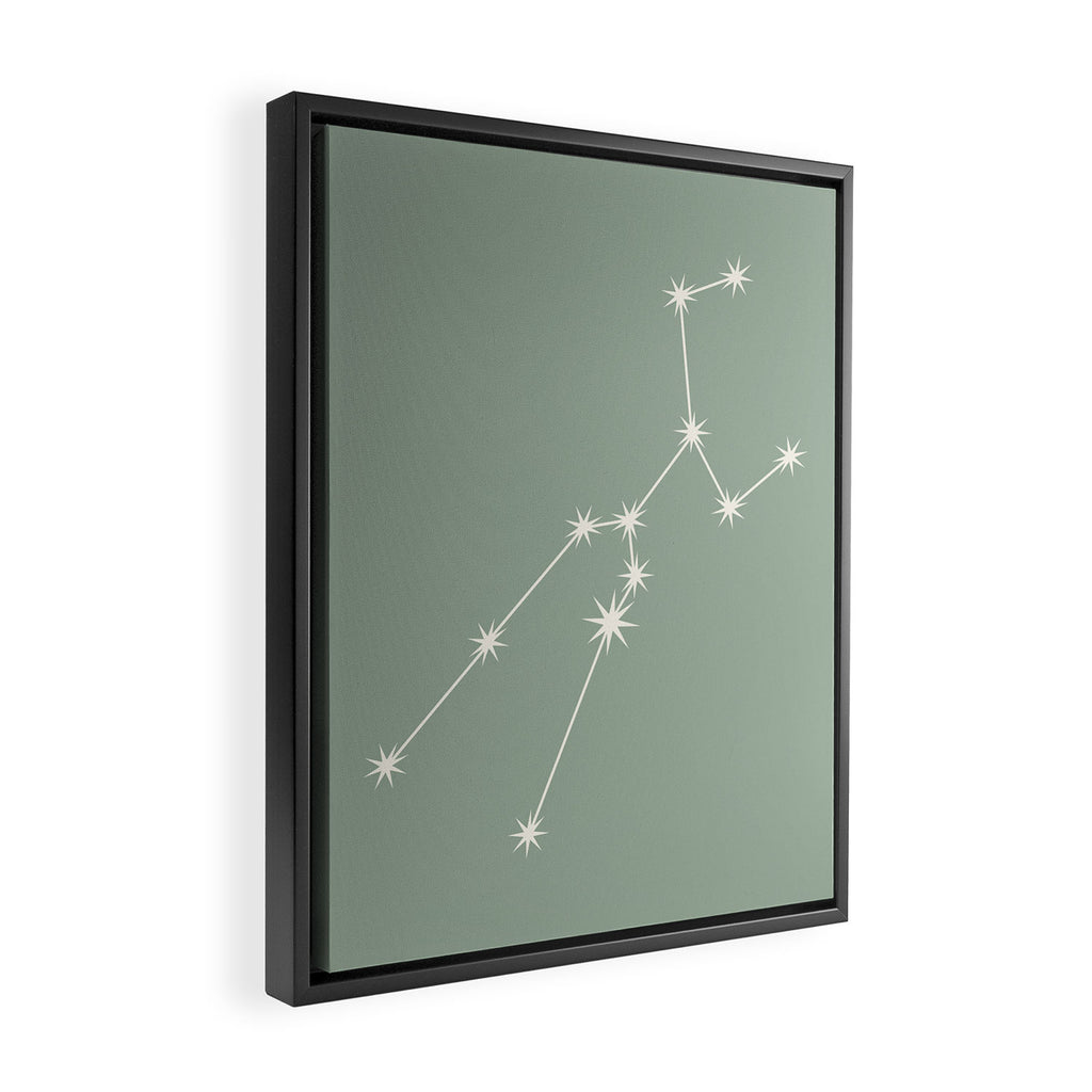 Taurus Zodiac Star Constellation Line Art Soft Sage Framed Canvas Print Gallery Image 2