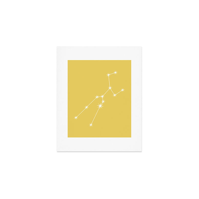 Taurus Zodiac Star Constellation Line Art Soft Yellow Art Print Gallery Image 1
